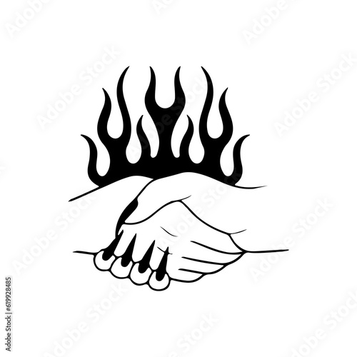 vector illustration of shaking hands with fire concept
