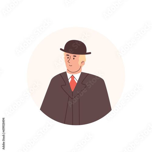 English Victorian gentlemen, aristocrats, Man of 19th century in coat and hat, Cartoon vector isolated illustration