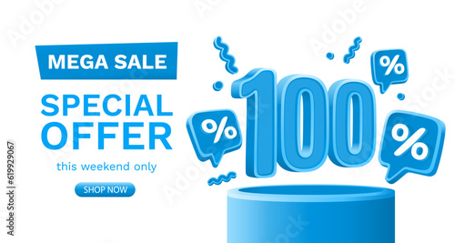 Mega sale special offer, 100 off sale banner. Sign board promotion. Vector illustration