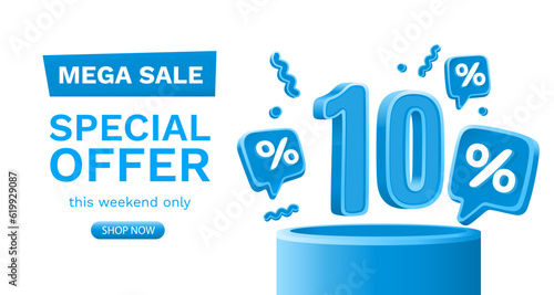 Mega sale special offer, 10 off sale banner. Sign board promotion. Vector illustration