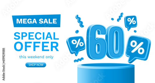 Mega sale special offer, 60 off sale banner. Sign board promotion. Vector illustration