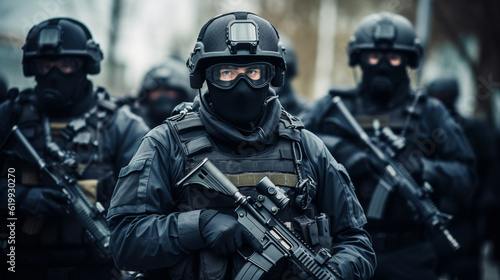 A SWAT team in tactical gear preparing for a high-risk operation Generative AI