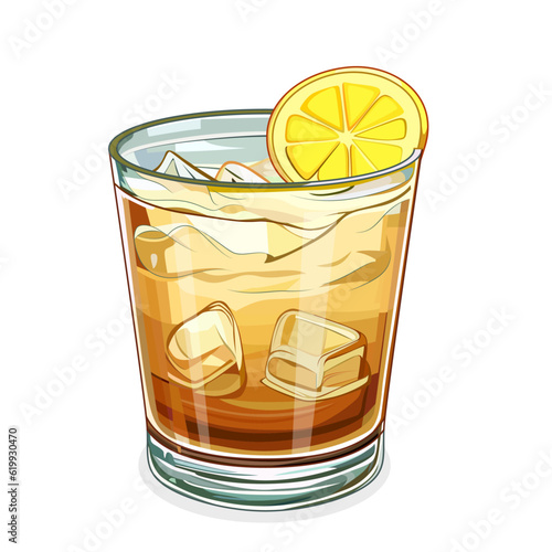 whiskey sour cocktail vector illustration, whiskey cocktail Drink with lemon and ice stock vector image