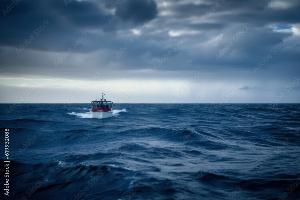 Obraz premium Wind turbines in sea, alternative energy source, AI Generated