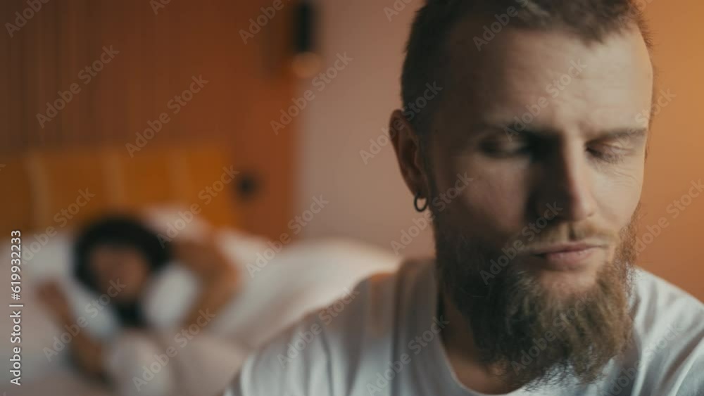 Young man feeling unhappy in marriage, thinking about divorce, separation Young man feeling unhappy in marriage, thinking about divorce, separation