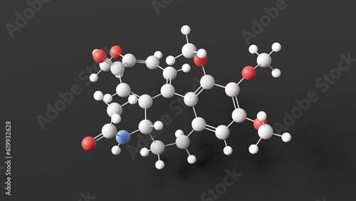 colchicine molecule, molecular structure, antigout agents, ball and stick 3d model, structural chemical formula with colored atoms photo