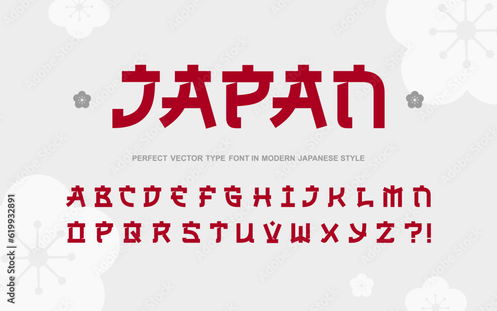 Perfect Asian Japanese modern style vector type font. Typography of