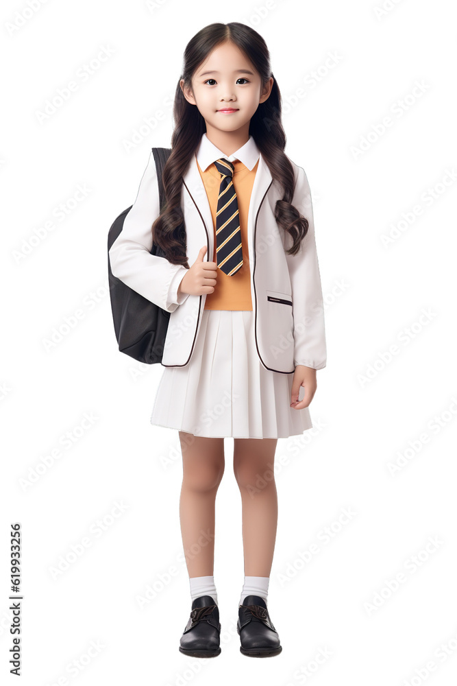Cute little Korean schoolgirl full-body shot over transparent background Cute little Korean schoolgirl full-body shot over transparent background