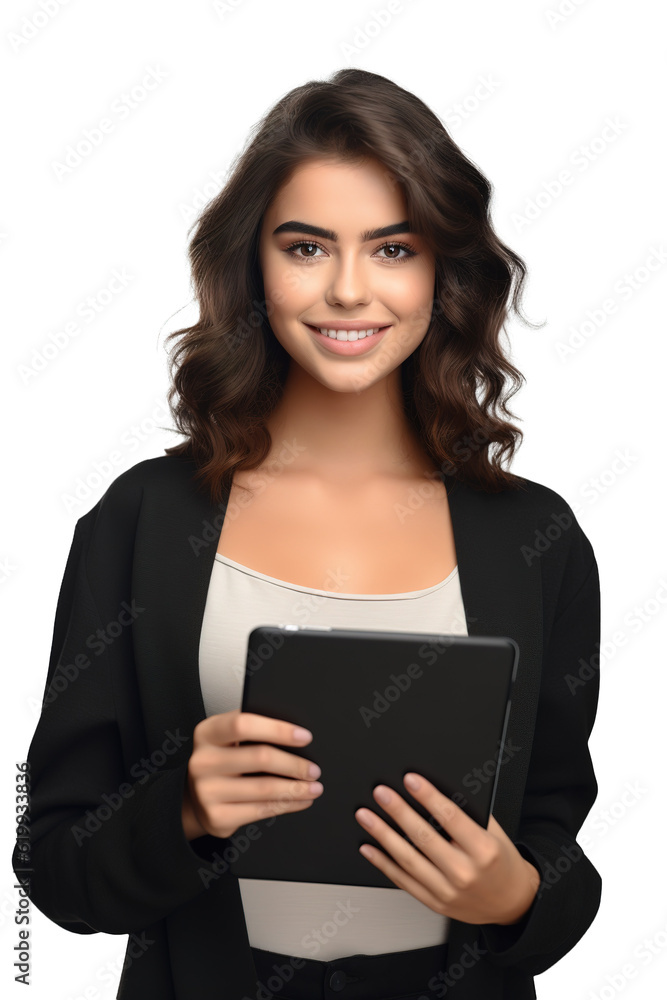 Yung Hispanic woman using digital tablet over isolated background Yung Hispanic woman using digital tablet over isolated background