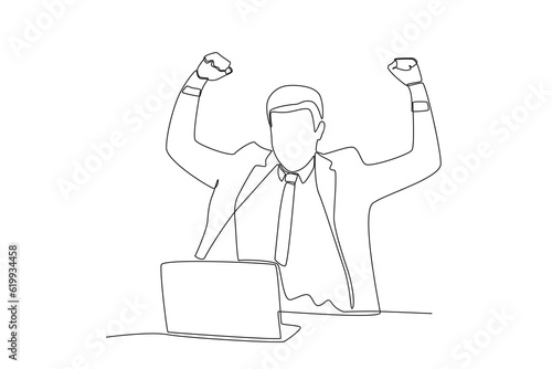 An employee succeeds in his or her career. Achieve target at work