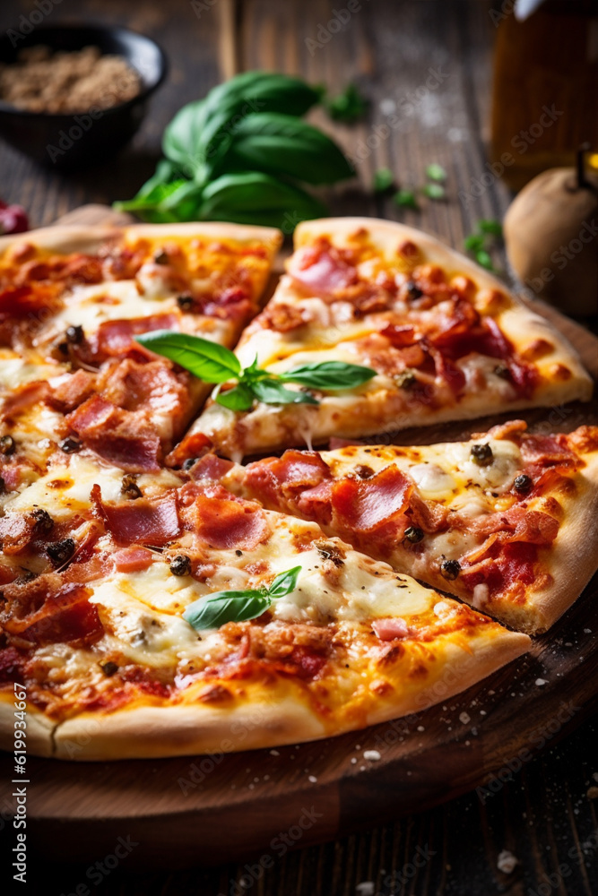 food food italian dinner tomato black cheese fast meal copy background space pizza. Generative AI. food food italian dinner tomato black cheese fast meal copy background space pizza. Generative AI.