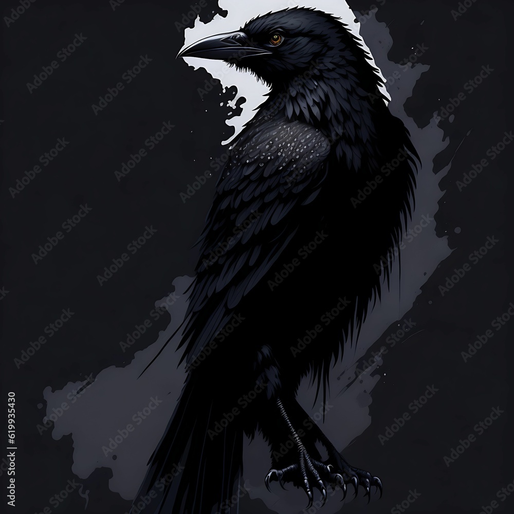 Obraz premium A black crow with black eyes is sitting on a branch. created with Generative AI technology