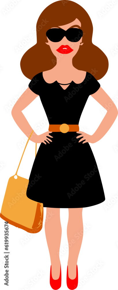 Vektor Fashion Frau mit Kleid und Handtasche Vektor Fashion Frau mit Kleid und Handtasche