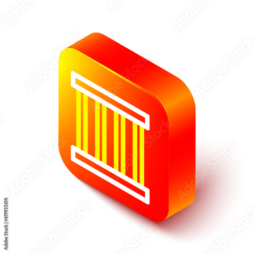 Isometric line Prison window icon isolated on white background. Orange square button. Vector