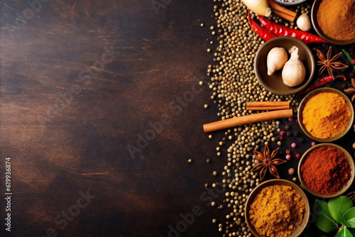 herb powder cooking natural indian dry food background spice seasoning ingredient. Generative AI.