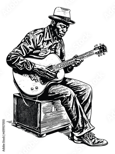 Vector Illustration of an Acoustic Blues Player
