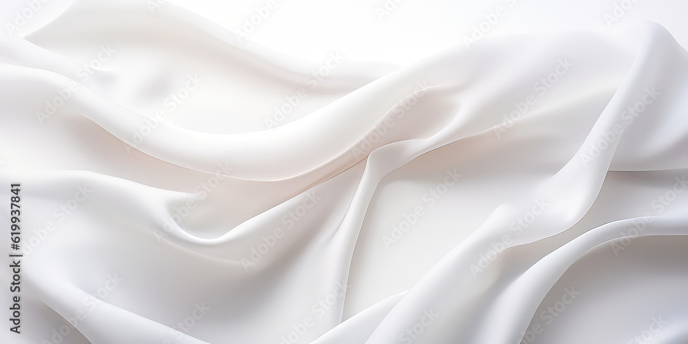 Fototapeta premium Texture of white silk fine fabric with different folds. Texture of tulle, white wedding fabric. Generative AI.