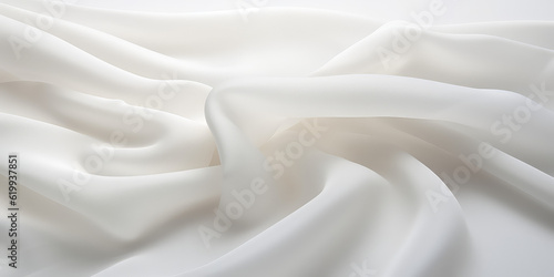 Texture of white silk fine fabric with different folds. Texture of tulle, white wedding fabric. Generative AI.