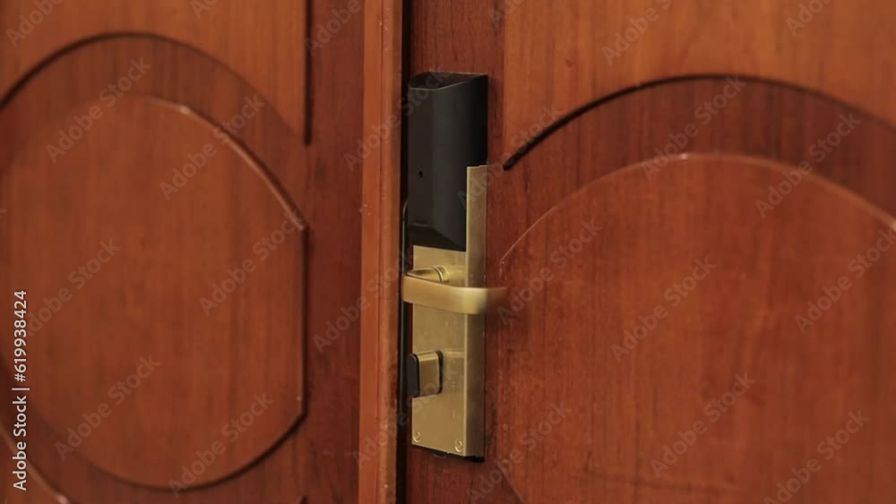 door handle with a key card sensor. hotel room door with key card ...