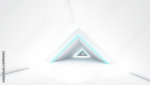 Futuristic interior background lamps glowing in white tunnel 3d render