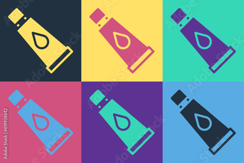 Pop art Cream or lotion cosmetic tube icon isolated on color background. Body care products for woman. Vector