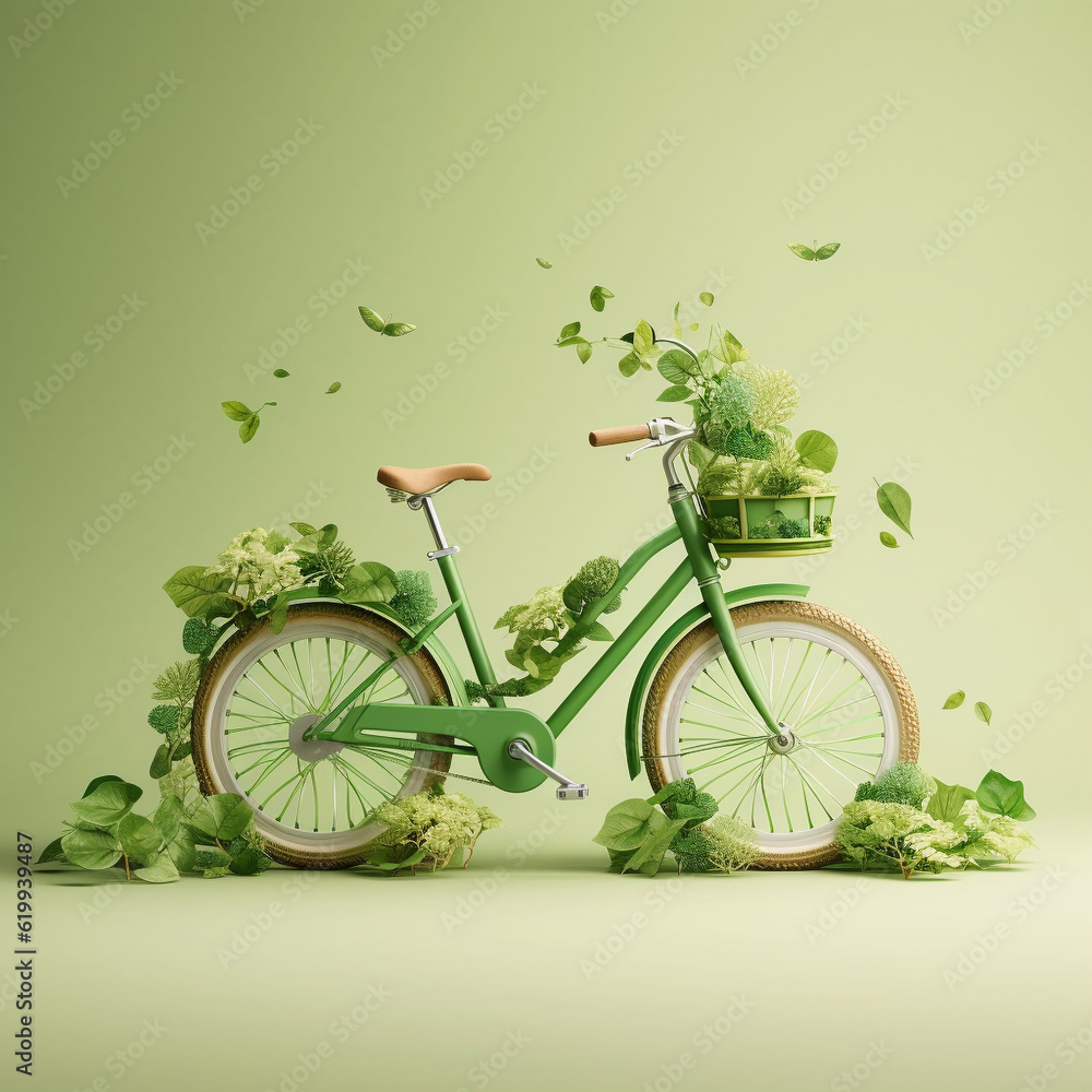 vélo zéro émission vert - IA Generative - obrazy, fototapety, plakaty 