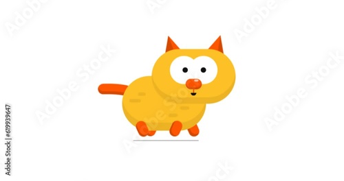 Motion animation of a cute orange cat walking forward with white background.