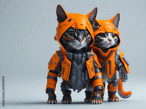 A cat in a spacesuit 2 cats in a robot suit created with Generative AI technology