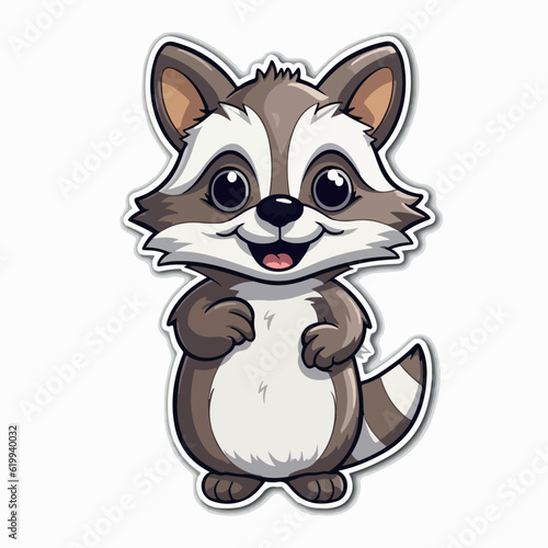 Cute cartoon  doodle raccoon. Emotion little raccoon. Animal character design. Flat vector illustration isolated in logo  icon style. 