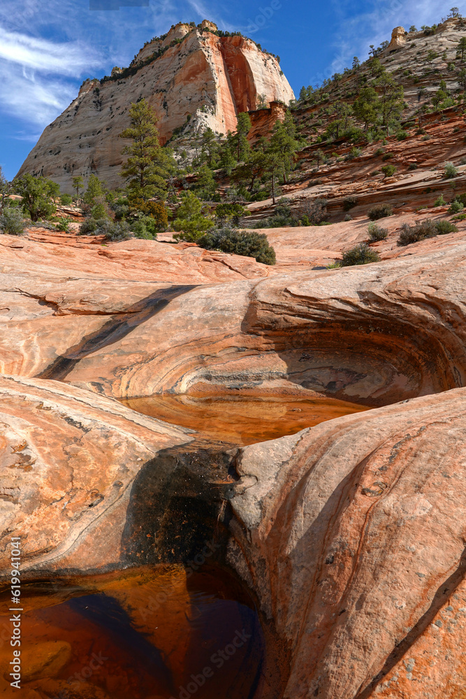 Pools and rock formations in Zion National Park