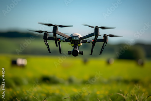 Drone flying over field with cattle