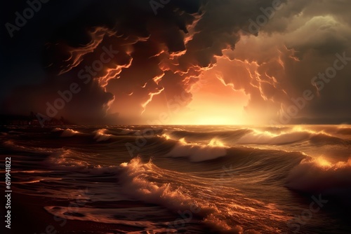 Sun Fire Storm in the Sea