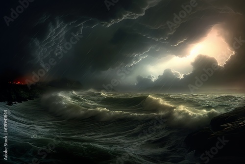 Hard Storm Over the Ocean 