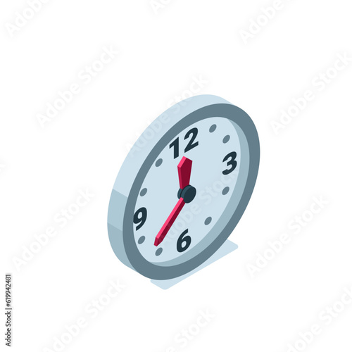isometric clock icon in color isolated on white background, time or business deadline