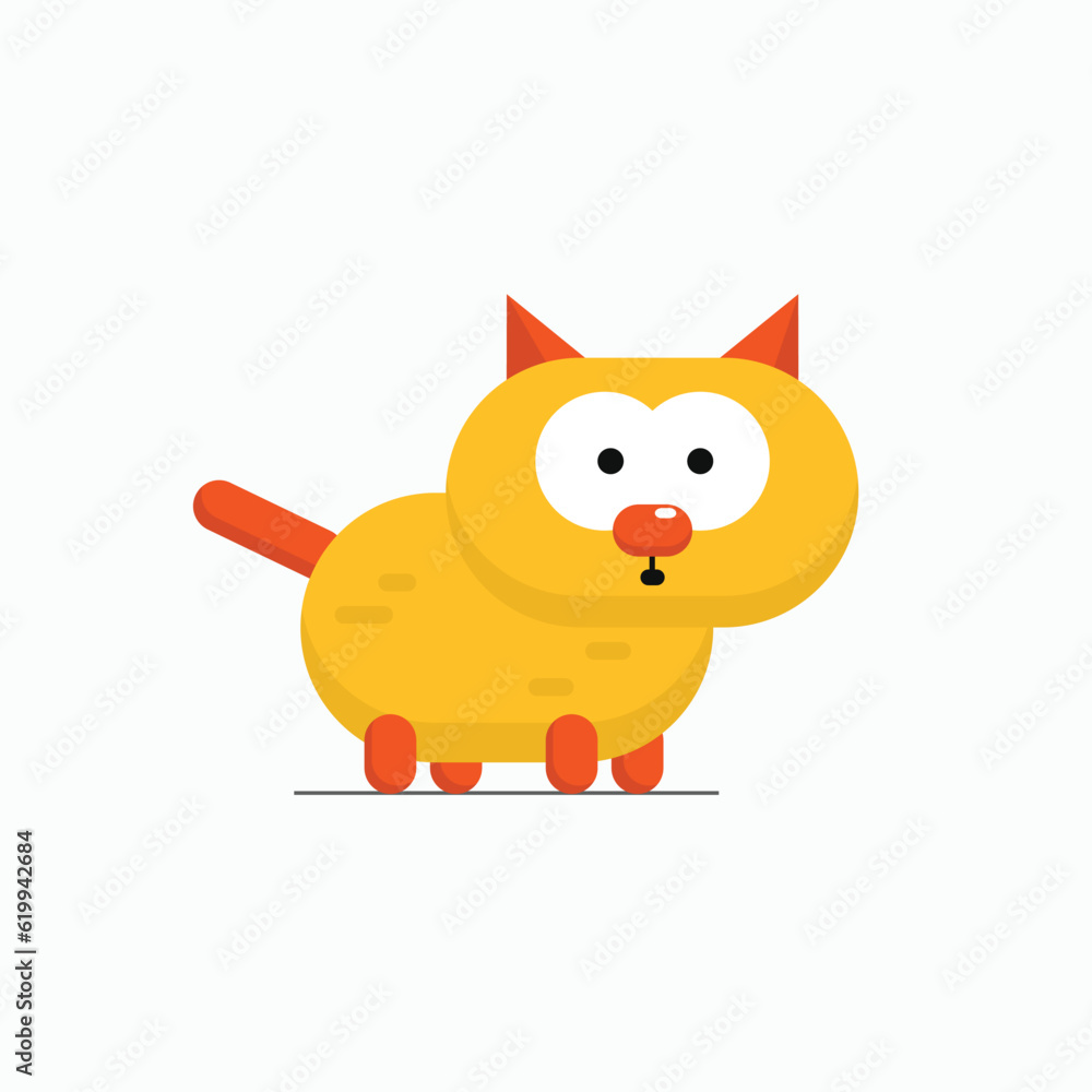 Flat illustration of cute orange cat standing. Flat illustration of cute orange cat standing.