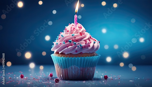 birthday cupcake with candle photo