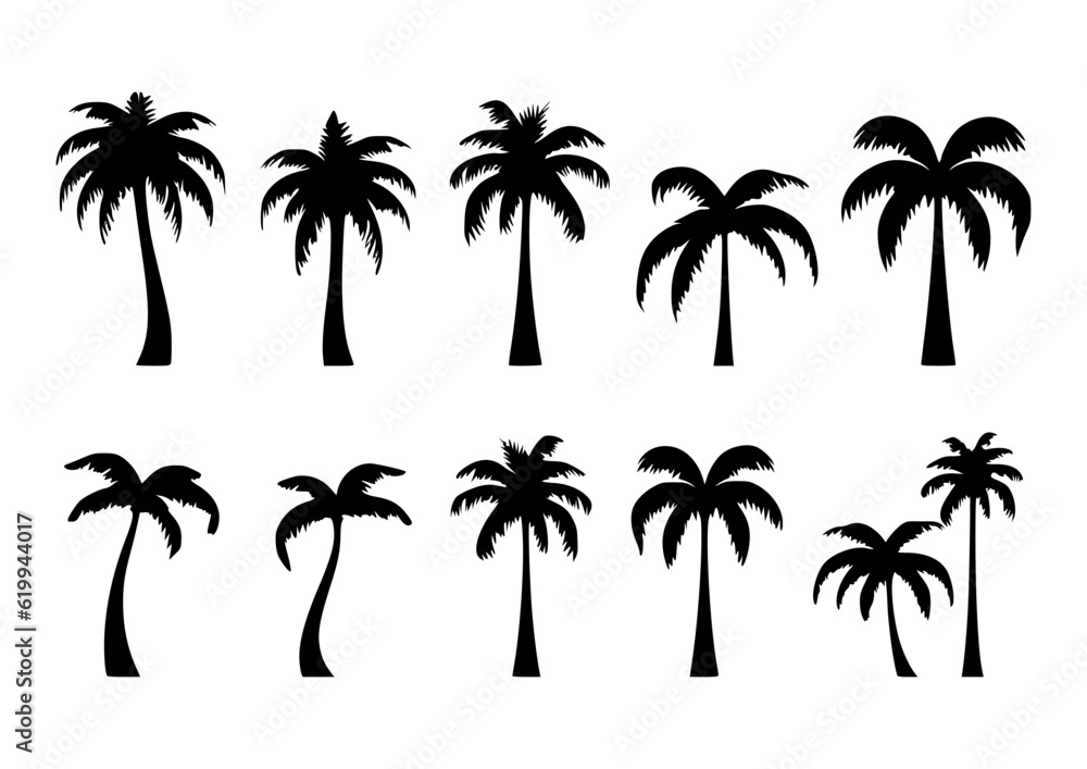 Palm tree silhouette set vector illustrations