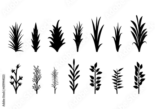 Fototapeta Naklejka Na Ścianę i Meble -  Grass and leaves silhouette set vector illustrations