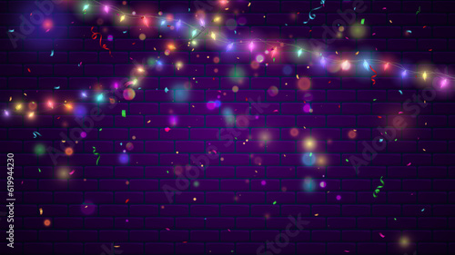 Christmas bright, beautiful lights, design elements. Glowing lights for design of Xmas greeting cards. Garlands, light Christmas decorations.
