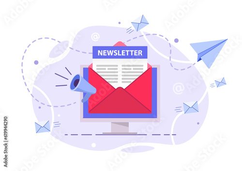 Newsletter subscription. concept online marketing and business. Sent email.