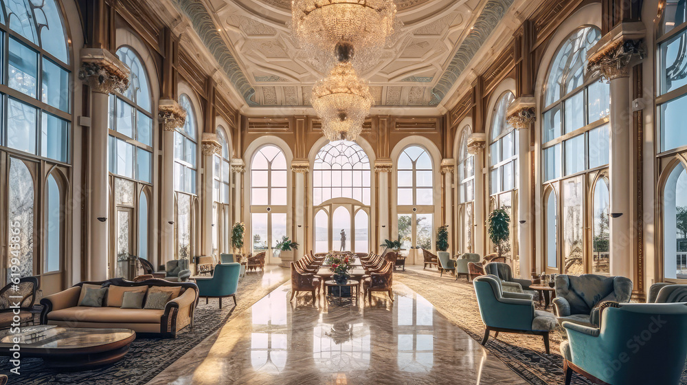 Fototapeta premium Decorate interior with Luxury Style and Elegance with Chandeliers in Lobby Hotel