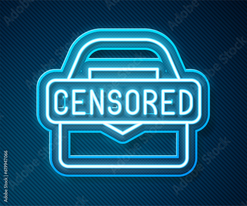 Glowing neon line Censored stamp icon isolated on blue background. Vector