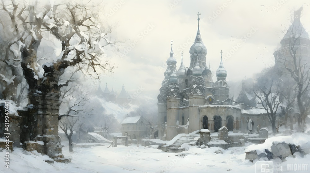 Obraz premium Russian Orthodox Church, Jesus Christ, Religion, Background illustration design, Generative AI