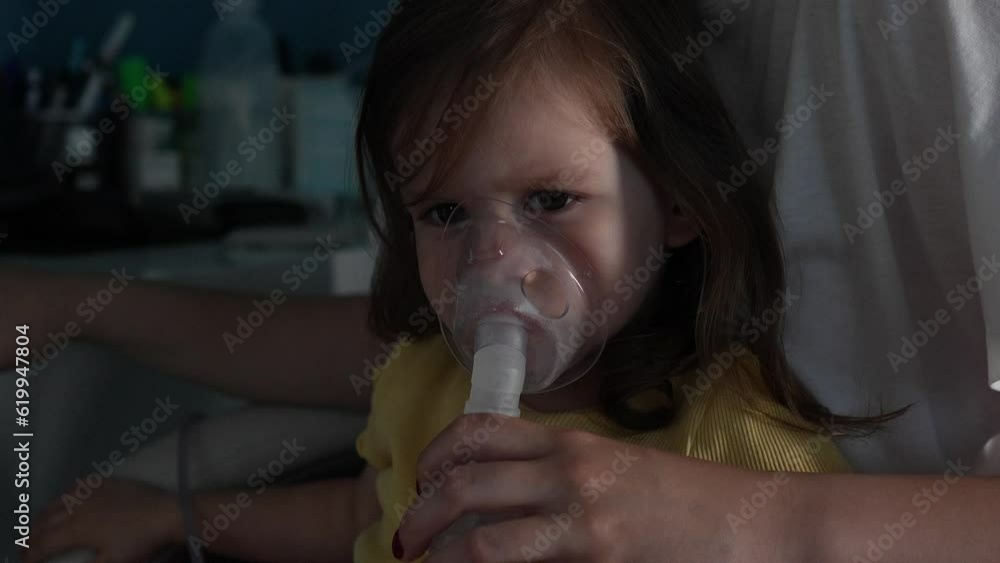 toddler use nebulizer at home girl vapor steam inhaler mask inhalation toddler use nebulizer at home girl vapor steam inhaler mask inhalation