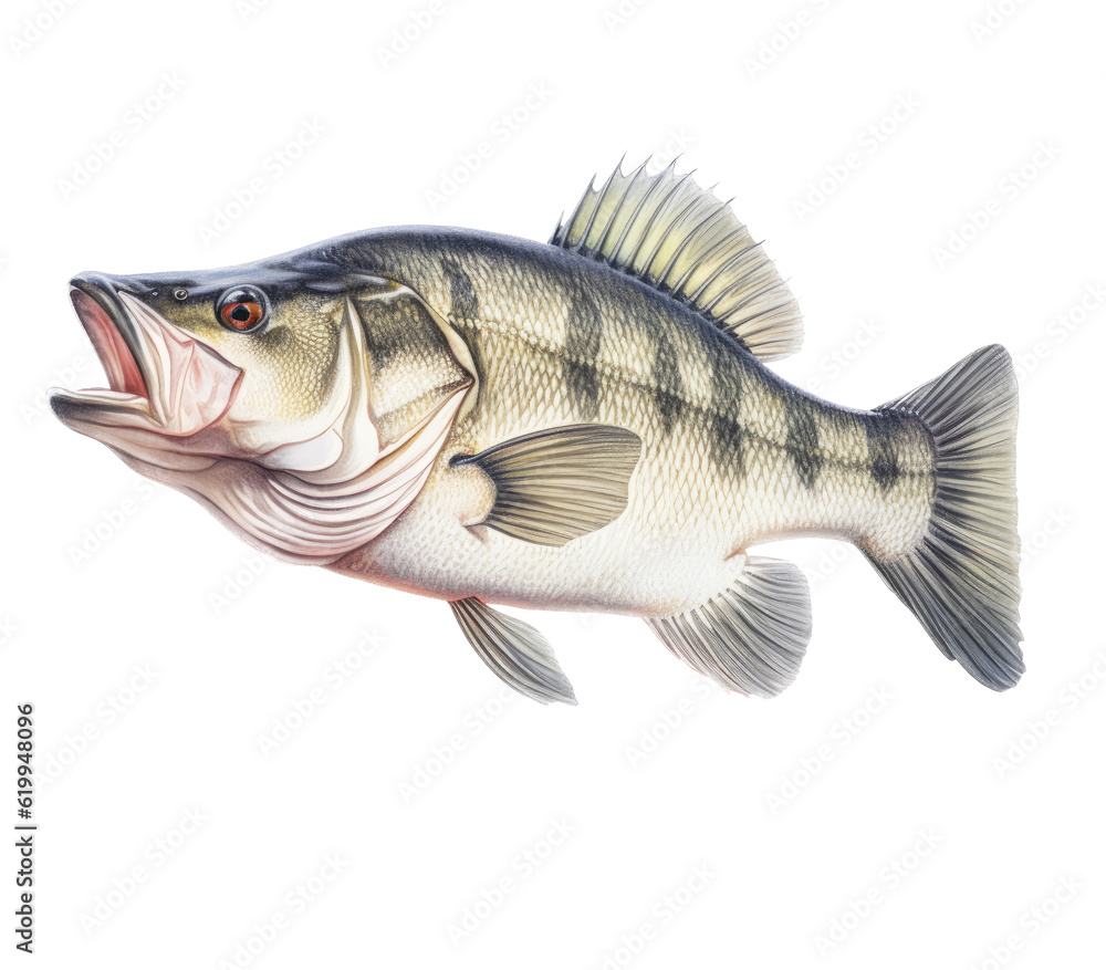 a Large-mouth bass, Micropterus salmoides in various positions in Aquatic-themed, photorealistic illustrations in a PNG, cutout, and isolated. Generative AI a Large-mouth bass, Micropterus salmoides in various positions in Aquatic-themed, photorealistic illustrations in a PNG, cutout, and isolated. Generative AI