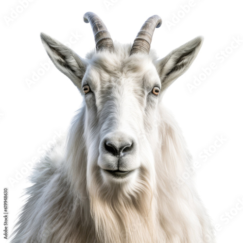 a Mountian Goat portrait front view, in an isolated and transparent PNG in a Wildlife-themed, photorealistic illustration. Generative ai
