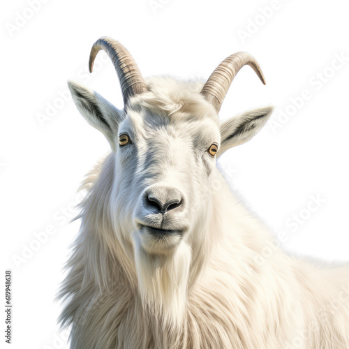 a Mountian Goat portrait front view, in an isolated and transparent PNG in a Wildlife-themed, photorealistic illustration. Generative ai