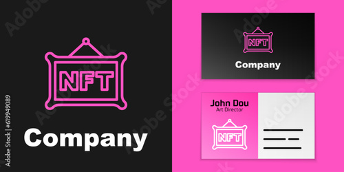 Pink line NFT Digital crypto art icon isolated on black background. Non fungible token. Logo design template element. Vector