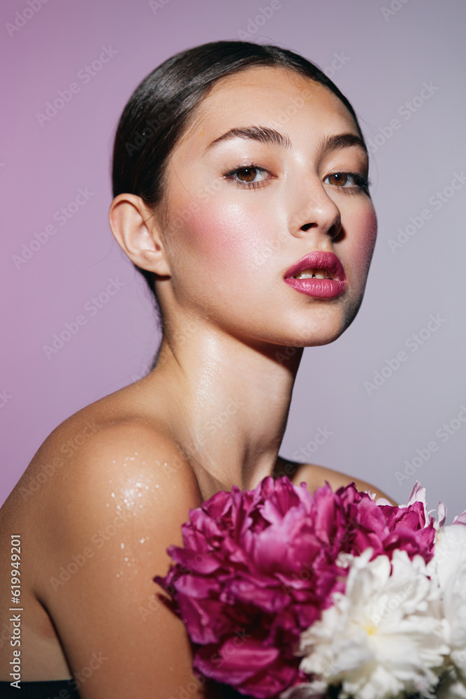 flower woman make-up pink beauty girl blush lip model portrait face flower woman make-up pink beauty girl blush lip model portrait face