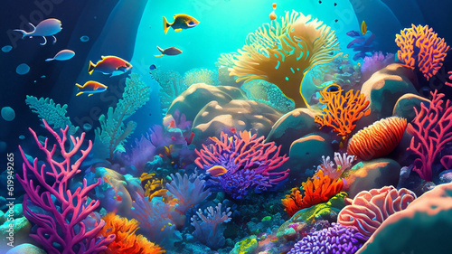 A mesmerizing underwater world featuring colorful coral reefs and exotic marine life. © StudioCZ